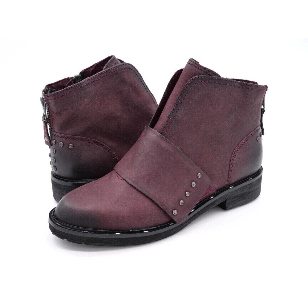 OTBT Frontage Womens 8 Ankle Boots Eggplant Purple Leather Studded Biker Booties